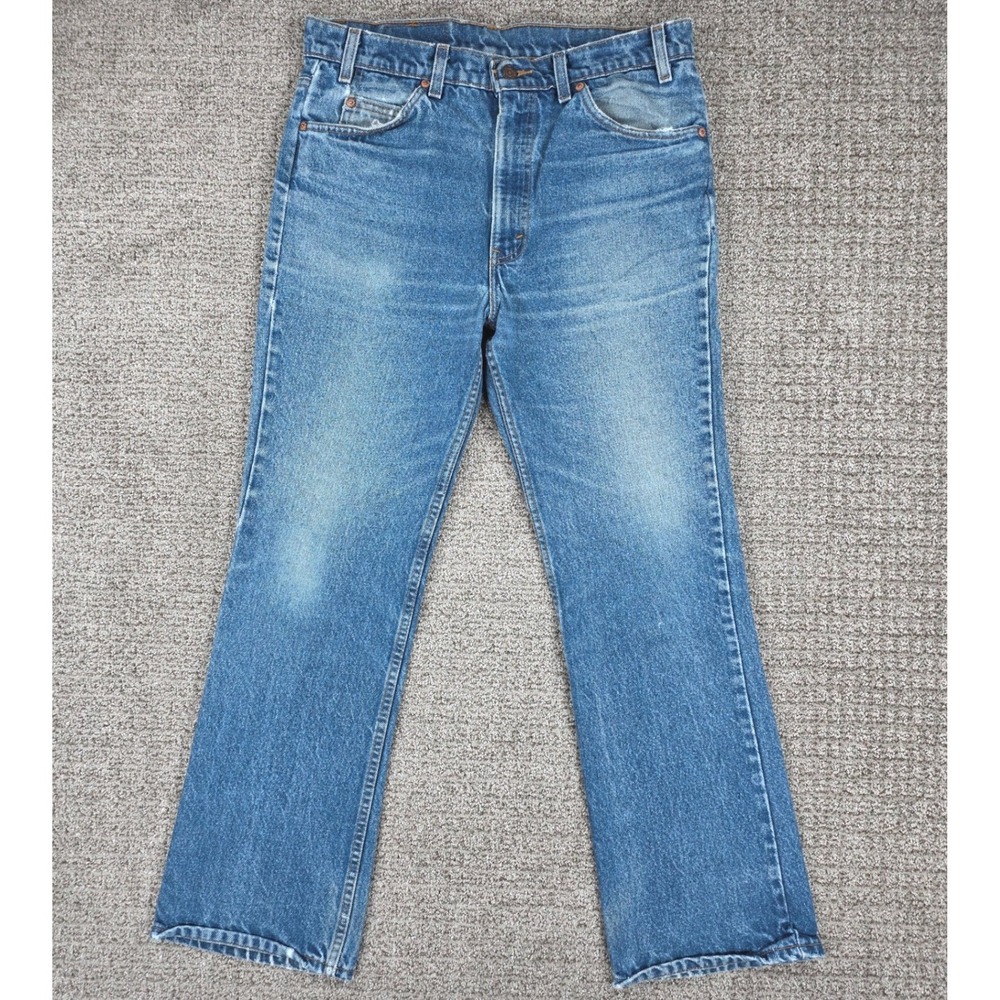 Vintage 90s Levis 517 Orange Tab Bootcut Jeans Mens 34x30 Blue Denim USA Faded